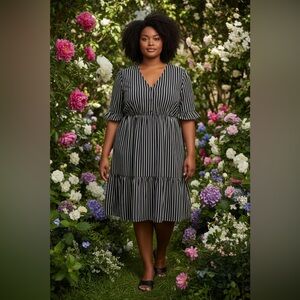 NWT: BloomChic size 22/25”4  Striped V-Neck Midi Dress in Navy and White